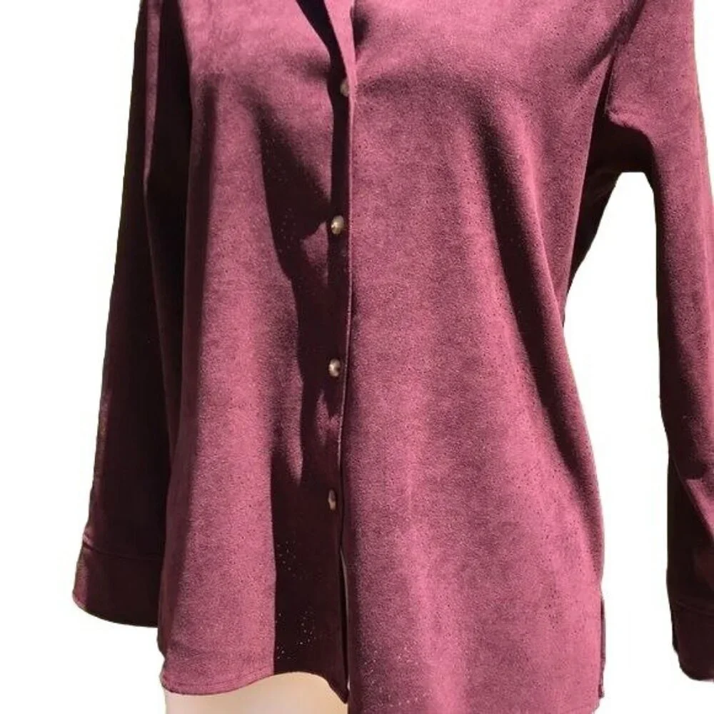 Vintage Classic Elements Maroon Button Down Blouse Long Sleeve Shirt Size M - Picture 3 of 8